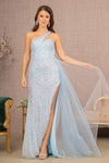 Natural Waistline Mesh Sheer Slit Asymmetric Sheath Sheath Dress/Prom Dress with a Brush/Sweep Train With a Sash