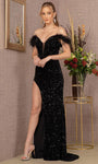 Sexy Velvet Sequined Illusion Slit Draped Sheath Natural Waistline Plunging Neck Off the Shoulder Spaghetti Strap Sheath Dress/Prom Dress with a Brush/Sweep Train