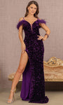 Sexy Sheath Natural Waistline Velvet Sequined Draped Slit Illusion Off the Shoulder Spaghetti Strap Plunging Neck Sheath Dress/Prom Dress with a Brush/Sweep Train