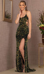 Sexy Sleeveless Straight Neck Natural Waistline Fitted Slit Open-Back Cutout Lace-Up Back Zipper Sequined Sheath Mermaid Velvet Floor Length Sheath Dress/Evening Dress with a Brush/Sweep Train