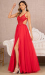 Sexy A-line V-neck Sleeveless Floor Length Natural Waistline Fitted Open-Back Illusion Applique Slit Beaded Sheer Mesh Flowy Embroidered Prom Dress
