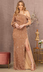 Asymmetric Slit Draped Sequined Sheath Bishop Cold Shoulder Sleeves Natural Waistline Sheath Dress/Evening Dress with a Brush/Sweep Train