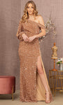 Draped Sequined Asymmetric Slit Natural Waistline Sheath Bishop Cold Shoulder Sleeves Sheath Dress/Evening Dress with a Brush/Sweep Train