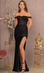 Sexy Sheath Corset Natural Waistline Sheer Back Sequined Illusion Glittering Beaded Slit Back Zipper Sheer Floral Print Crepe Off the Shoulder Sheath Dress/Evening Dress/Prom Dress with a Brush/Sweep 