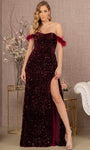 Sweetheart Slit Sequined Sheath Natural Waistline Velvet Sheath Dress/Evening Dress with a Brush/Sweep Train With a Sash