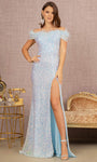 Slit Mesh Wrap Sequined Back Zipper Off the Shoulder Natural Waistline Sheath Sheath Dress/Prom Dress