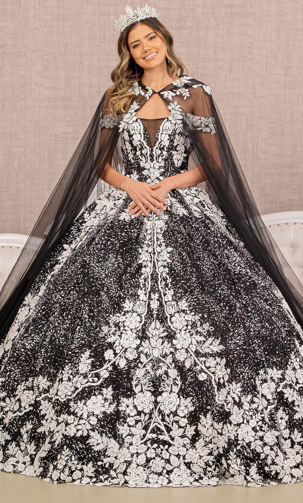 Elizabeth K GL3168 - Rosette Off Shoulder Cape Ballgown
