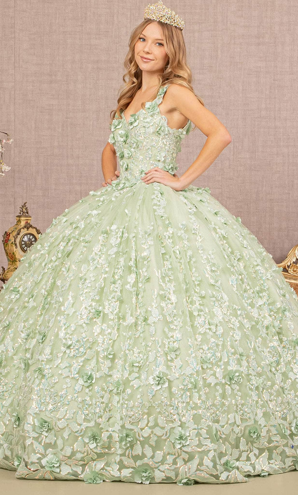 Elizabeth K GL3173 - Floral Detailed Sleeveless Ballgown
