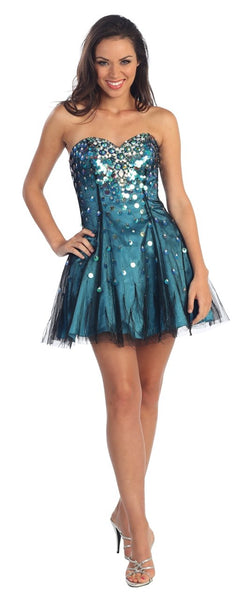 A-line Strapless Sweetheart Short Natural Waistline Sequined Prom Dress