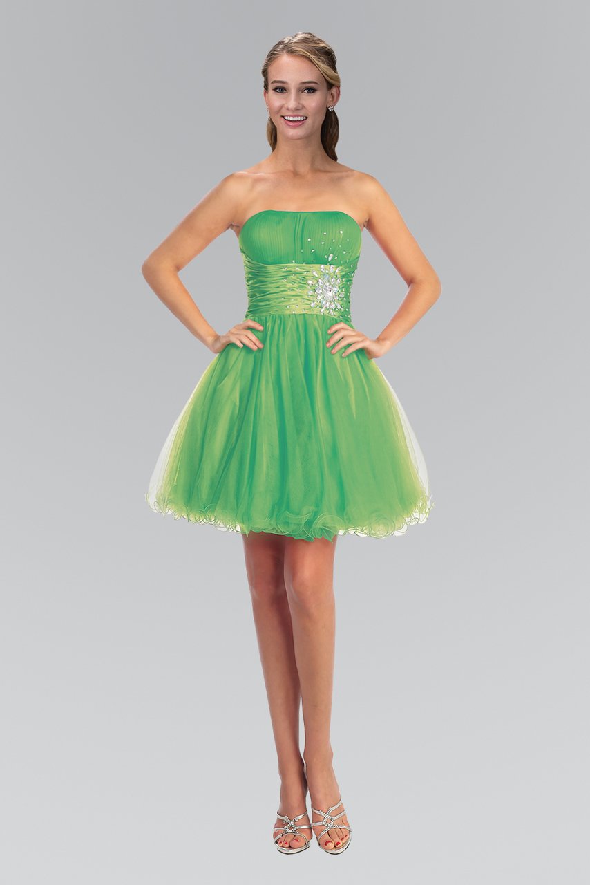 Elizabeth K - GS1050 Jeweled Straight Neck Tulle A-line Dress
