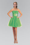 A-line Strapless Pleated Lace-Up Ruched Jeweled Elasticized Natural Waistline Tulle Straight Neck Short Dress