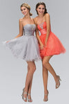 A-line Strapless Beaded Crystal Belted Ruched Pleated Lace-Up Empire Waistline Straight Neck Cocktail Short Party Dress