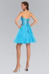 A-line Strapless Cocktail Short Beaded Lace-Up Ruched Belted Crystal Pleated Straight Neck Empire Waistline Party Dress