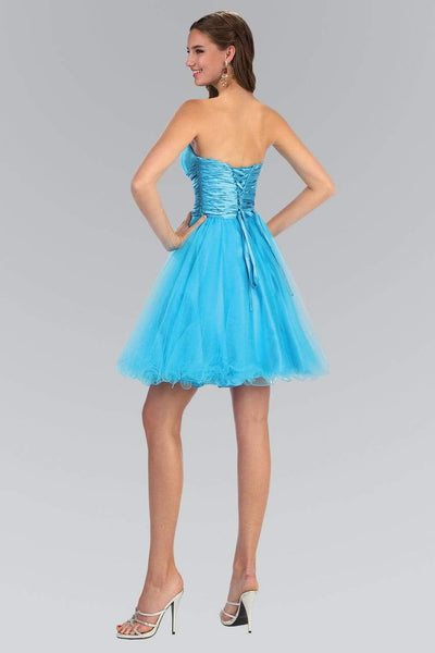 A-line Strapless Cocktail Short Empire Waistline Straight Neck Belted Pleated Lace-Up Ruched Beaded Crystal Party Dress