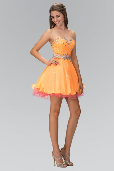 A-line Strapless Sweetheart Short Jeweled Natural Waistline Prom Dress