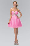 A-line Strapless Tulle Open-Back Ruched Jeweled Empire Waistline Short Sweetheart Dress by Elizabeth K