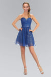 A-line Strapless Open-Back Ruched Crystal Sequined Jeweled Pleated Sweetheart Tulle Short Dress by Elizabeth K