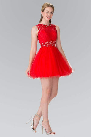 Elizabeth K - GS1427 Sleeveless Lace Bodice Short Dress