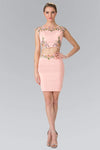 Jersey Cap Sleeves Jeweled Embroidered Bateau Neck Sheath Short Floral Print Natural Waistline Sheath Dress/Party Dress