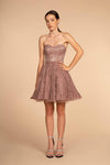 A-line Strapless Floral Print Short Corset Natural Waistline Lace-Up Jeweled Lace Sweetheart Dress With Rhinestones