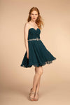 A-line Strapless Back Zipper Open-Back Pleated Ruched Sweetheart Cocktail Short Natural Waistline Chiffon Party Dress With Rhinestones