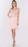 A-line Flutter Sleeves Babydoll Short Embroidered Draped Applique Mesh Back Zipper Natural Waistline Sweetheart Dress