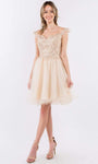 A-line Flutter Sleeves Sweetheart Babydoll Draped Back Zipper Mesh Embroidered Applique Short Natural Waistline Dress