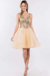 Tall A-line V-neck Short Sleeveless Basque Waistline Back Zipper Open-Back Sheer Glittering Sequined Mesh Metallic Dress