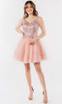 A-line V-neck Tulle Sheer Glittering Back Zipper Illusion V Back Natural Waistline Short Sleeveless Dress