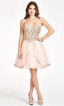 A-line Strapless Sweetheart Glittering Mesh Tiered Applique Sequined Corset Natural Waistline Cocktail Short Dress