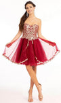 A-line Strapless Sequined Mesh Glittering Applique Tiered Cocktail Short Corset Natural Waistline Sweetheart Dress