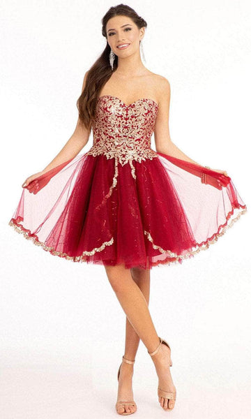 A-line Strapless Sweetheart Mesh Applique Sequined Glittering Tiered Cocktail Short Corset Natural Waistline Dress