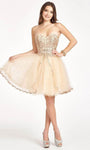 A-line Strapless Sweetheart Corset Natural Waistline Cocktail Short Glittering Applique Tiered Mesh Sequined Dress