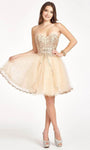 A-line Strapless Cocktail Short Sweetheart Corset Natural Waistline Applique Glittering Sequined Mesh Tiered Dress