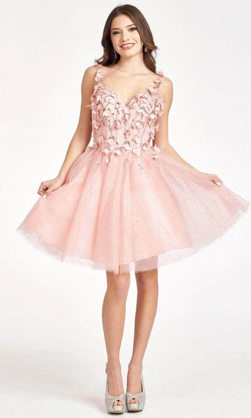 Sophisticated V-neck Cocktail Short Tulle Fit-and-Flare Applique Mesh Glittering Fitted Sheer Lace-Up Sequined V Back Beaded Floral Print Natural Waistline Sweetheart Dress