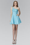 A-line Pleated Beaded Asymmetric Flowy Chiffon Natural Waistline Sleeveless Short Dress