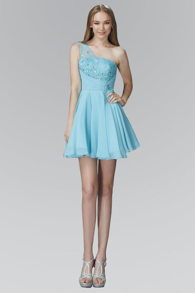 A-line Chiffon Natural Waistline Sleeveless Asymmetric Flowy Beaded Pleated Short Dress