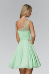 A-line Short Beaded Flowy Pleated Asymmetric Chiffon Sleeveless Natural Waistline Dress