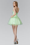 A-line Strapless Sweetheart Short Jeweled Corset Natural Waistline Tulle Evening Dress