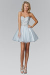 A-line Strapless Corset Natural Waistline Sweetheart Tulle Jeweled Short Evening Dress