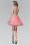 A-line Tulle Short Natural Waistline One Shoulder Sleeveless Asymmetric Jeweled Prom Dress