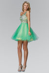 A-line Natural Waistline Short One Shoulder Sleeveless Tulle Asymmetric Jeweled Prom Dress