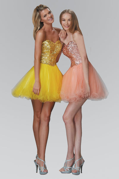 A-line Strapless Short Tulle Sweetheart Natural Waistline Jeweled Party Dress