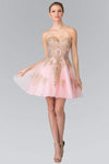 A-line Strapless Natural Waistline Above the Knee Sweetheart Applique Lace-Up Beaded Party Dress