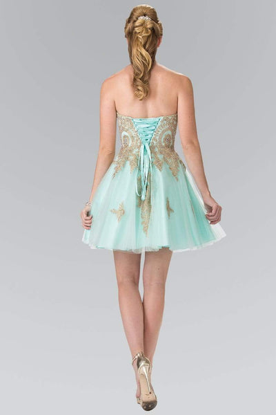 A-line Strapless Natural Waistline Lace-Up Beaded Applique Sweetheart Above the Knee Party Dress