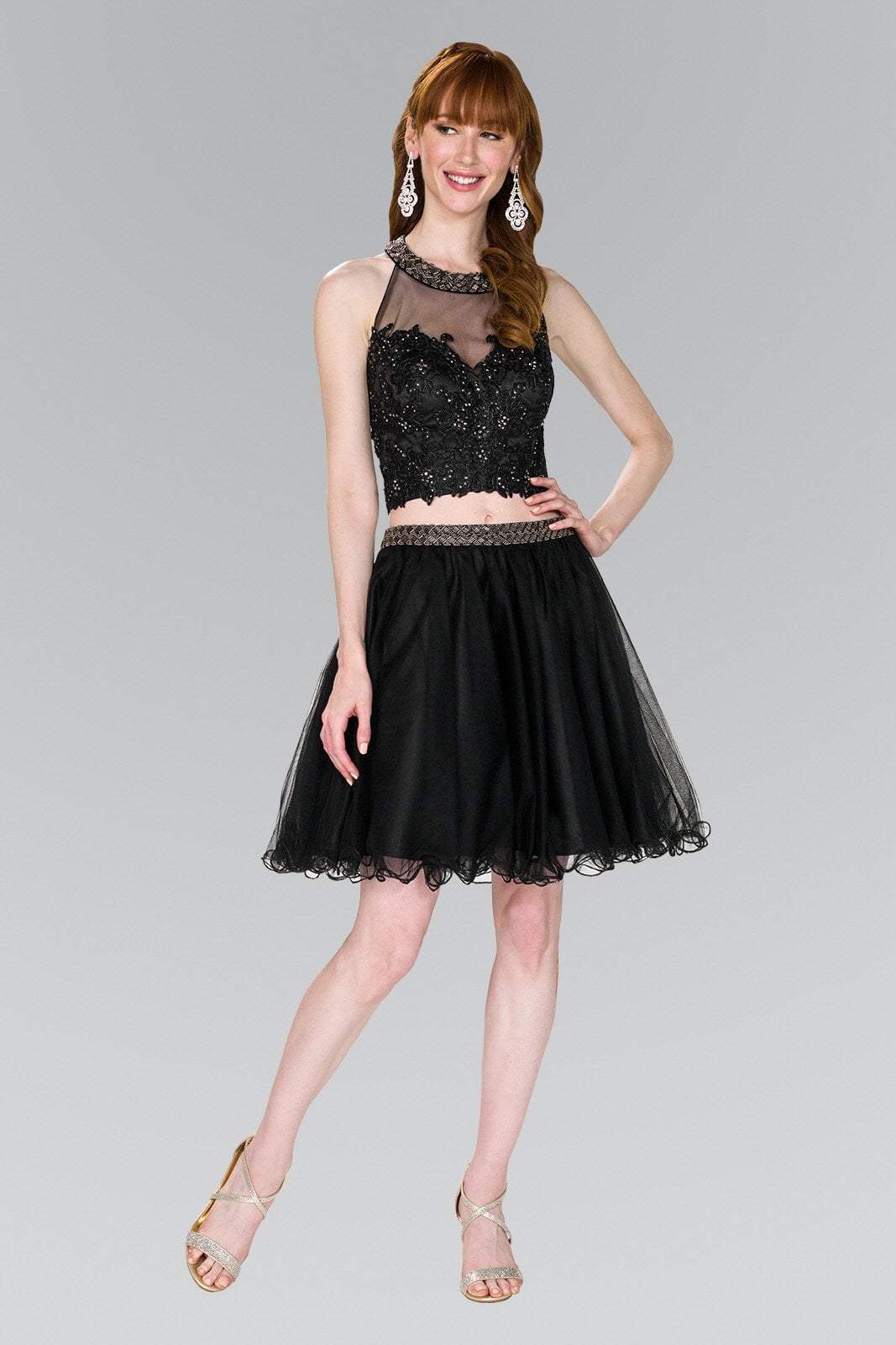 Elizabeth K - GS2398 Two Piece Applique Halter Tulle A-line Dress
