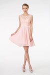 A-line Flutter Sleeves Sleeveless Short Corset Natural Waistline Bateau Neck Draped Dress With Rhinestones