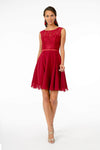 A-line Draped Bateau Neck Corset Natural Waistline Flutter Sleeves Sleeveless Short Dress With Rhinestones