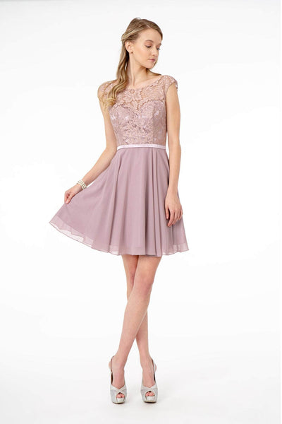 A-line Corset Natural Waistline Bateau Neck Flutter Sleeves Sleeveless Draped Short Dress With Rhinestones