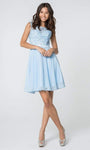 A-line Draped Corset Natural Waistline Bateau Neck Short Flutter Sleeves Sleeveless Dress With Rhinestones